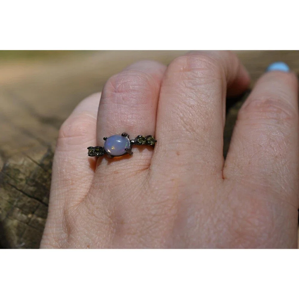 Peridot and opal engagement ring size 6.5 925 sterling silver